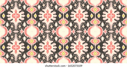Ikat geometric folklore ornament. Oriental vector damask pattern. Ancient art of Arabesque. Tribal ethnic texture with heart. Spanish  carpet. Aztec style. Indian rug. Gypsy, Mexican embroidery.