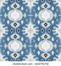 Ikat geometric folklore ornament. Oriental vector damask pattern. Ancient art of Arabesque. Tribal ethnic texture with heart. Spanish  carpet. Aztec style. Indian rug. Gypsy, Mexican embroidery.