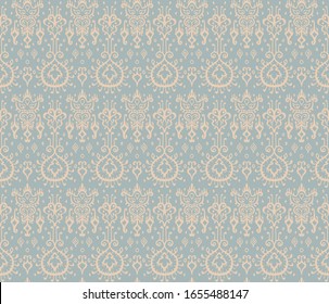 Ikat geometric folklore ornament. Oriental vector damask pattern. Ancient art of Arabesque. Tribal ethnic texture. Spanish motif on the carpet. Aztec style. Indian rug. Gypsy, Mexican embroidery.