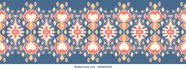 Ikat geometric folklore ornament. Oriental vector damask pattern. Ancient art of Arabesque. Tribal ethnic texture with heart. Spanish  carpet. Aztec style. Indian rug. Gypsy, Mexican embroidery.