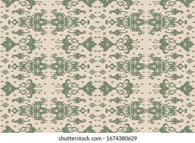 Ikat geometric folklore ornament. Oriental vector damask pattern. Ancient art of Arabesque. Tribal ethnic texture. Spanish motif on the carpet. Aztec style. Indian rug. Gypsy, Mexican embroidery.