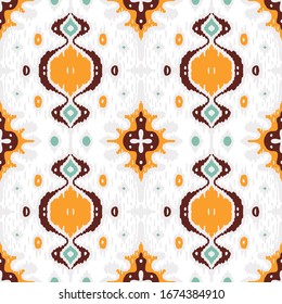 Ikat geometric folklore ornament. Oriental vector damask pattern. Ancient art of Arabesque. Tribal ethnic texture with heart. Spanish  carpet. Aztec style. Indian rug. Gypsy, Mexican embroidery.
