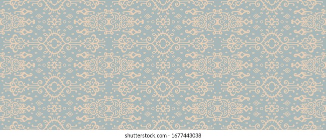 Ikat geometric folklore ornament. Oriental vector damask pattern. Ancient art of Arabesque. Tribal ethnic texture. Spanish motif on the carpet. Aztec style. Indian rug. Gypsy, Mexican embroidery.