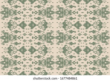 Ikat geometric folklore ornament. Oriental vector damask pattern. Ancient art of Arabesque. Tribal ethnic texture. Spanish motif on the carpet. Aztec style. Indian rug. Gypsy, Mexican embroidery.