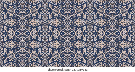 Ikat geometric folklore ornament. Oriental vector damask pattern. Ancient art of Arabesque. Tribal ethnic texture. Spanish motif on the carpet. Aztec style. Indian rug. Gypsy, Mexican embroidery.