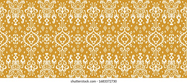 Ikat geometric folklore ornament. Oriental vector damask pattern. Ancient art of Arabesque. Tribal ethnic texture. Spanish motif on the carpet. Aztec style. Indian rug. Gypsy, Mexican embroidery.