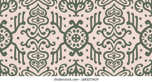 Ikat geometric folklore ornament. Oriental vector damask pattern. Ancient art of Arabesque. Tribal ethnic texture. Spanish motif on the carpet. Aztec style. Indian rug. Gypsy, Mexican embroidery.