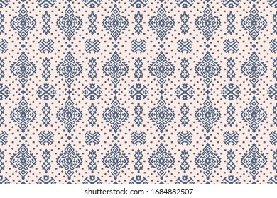 Ikat geometric folklore ornament. Oriental vector damask pattern. Ancient art of Arabesque. Tribal ethnic texture. Spanish motif on the carpet. Aztec style. Indian rug. Gypsy, Mexican embroidery.