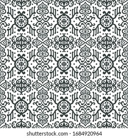 Ikat geometric folklore ornament. Oriental vector damask pattern. Ancient art of Arabesque. Tribal ethnic texture. Spanish motif on the carpet. Aztec style. Indian rug. Gypsy, Mexican embroidery.