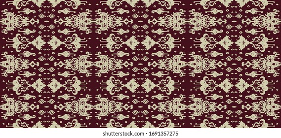 Ikat geometric folklore ornament. Oriental vector damask pattern. Ancient art of Arabesque. Tribal ethnic texture. Spanish motif on the carpet. Aztec style. Indian rug. Gypsy, Mexican embroidery.