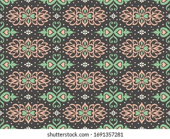 Ikat geometric folklore ornament. Oriental vector damask pattern. Ancient art of Arabesque. Tribal ethnic texture. Spanish motif on the carpet. Aztec style. Indian rug. Gypsy, Mexican embroidery.