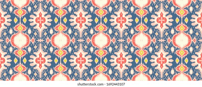 Ikat geometric folklore ornament. Oriental vector damask pattern. Ancient art of Arabesque. Tribal ethnic texture with heart. Spanish  carpet. Aztec style. Indian rug. Gypsy, Mexican embroidery.