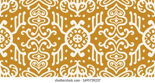 Ikat geometric folklore ornament. Oriental vector damask pattern. Ancient art of Arabesque. Tribal ethnic texture. Spanish motif on the carpet. Aztec style. Indian rug. Gypsy, Mexican embroidery