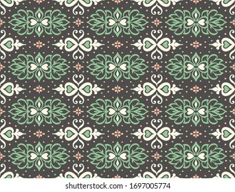 Ikat geometric folklore ornament. Oriental vector damask pattern. Ancient art of Arabesque. Tribal ethnic texture. Spanish motif on the carpet. Aztec style. Indian rug. Gypsy, Mexican embroidery.