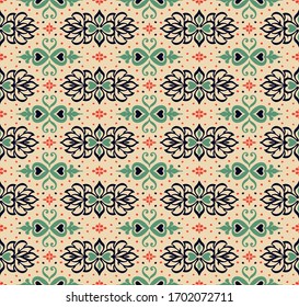 Ikat geometric folklore ornament. Oriental vector damask pattern. Ancient art of Arabesque. Tribal ethnic texture. Spanish motif on the carpet. Aztec style. Indian rug. Gypsy, Mexican embroidery.