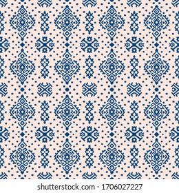 Ikat geometric folklore ornament. Oriental vector damask pattern. Ancient art of Arabesque. Tribal ethnic texture. Spanish motif on the carpet. Aztec style. Indian rug. Gypsy, Mexican embroidery.O