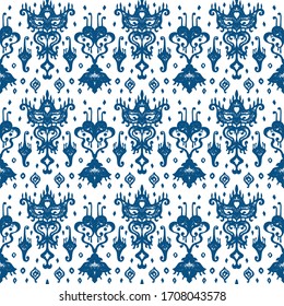 Ikat geometric folklore ornament. Oriental vector damask pattern. Ancient art of Arabesque. Tribal ethnic texture. Spanish motif on the carpet. Aztec style. Indian rug. Gypsy, Mexican embroidery.