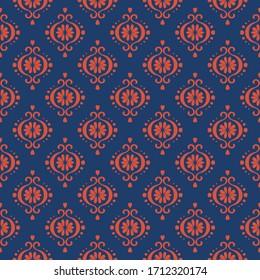 Ikat geometric folklore ornament. Oriental vector damask pattern. Ancient art of Arabesque. Tribal ethnic texture. Spanish motif on the carpet. Aztec style. Indian rug. Gypsy, Mexican embroidery.