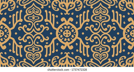 Ikat geometric folklore ornament. Oriental vector damask pattern. Ancient art of Arabesque. Tribal ethnic texture. Spanish motif on the carpet. Aztec style. Indian rug. Gypsy, Mexican embroidery.