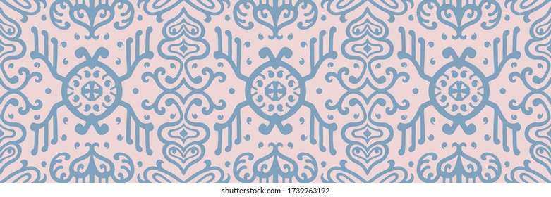 Ikat geometric folklore ornament. Oriental vector damask pattern. Ancient art of Arabesque. Tribal ethnic texture. Spanish motif on the carpet. Aztec style. Indian rug. Gypsy, Mexican embroidery.