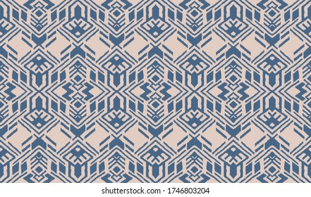 Ikat geometric folklore ornament. Oriental vector damask pattern. Ancient art of Arabesque. Tribal ethnic texture. Spanish motif on the carpet. Aztec style. Indian rug. Gypsy, Mexican embroidery.