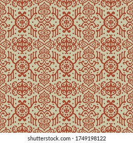 Ikat geometric folklore ornament. Oriental vector damask pattern. Ancient art of Arabesque. Tribal ethnic texture. Spanish motif on the carpet. Aztec style. Indian rug. Gypsy, Mexican embroidery.