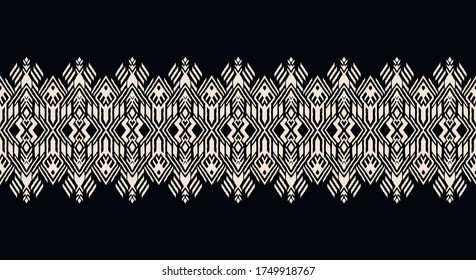 Ikat geometric folklore ornament. Oriental vector damask pattern. Ancient art of Arabesque. Tribal ethnic texture. Spanish motif on the carpet. Aztec style. Indian rug. Gypsy, Mexican embroidery.