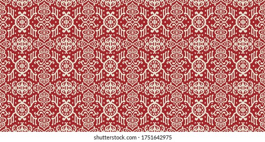 Ikat geometric folklore ornament. Oriental vector damask pattern. Ancient art of Arabesque. Tribal ethnic texture. Spanish motif on the carpet. Aztec style. Indian rug. Gypsy, Mexican embroidery.