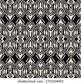 Ikat geometric folklore ornament. Oriental vector damask pattern. Ancient art of Arabesque. Tribal ethnic texture. Spanish motif on the carpet. Aztec style. Indian rug. Gypsy, Mexican embroidery.