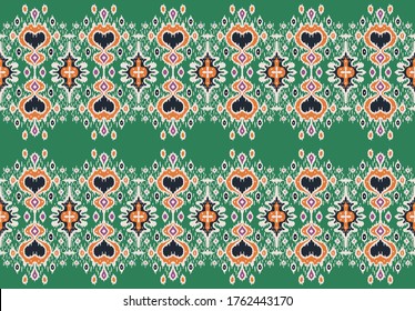 Ikat geometric folklore ornament. Oriental vector damask pattern. Ancient art of Arabesque. Tribal ethnic texture with heart. Spanish  carpet. Aztec style. Indian rug. Gypsy, Mexican embroidery.
