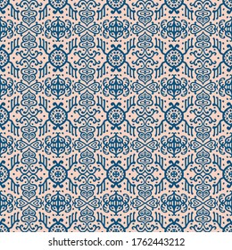 Ikat geometric folklore ornament. Oriental vector damask pattern. Ancient art of Arabesque. Tribal ethnic texture. Spanish motif on the carpet. Aztec style. Indian rug. Gypsy, Mexican embroidery.