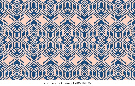 Ikat geometric folklore ornament. Oriental vector damask pattern. Ancient art of Arabesque. Tribal ethnic texture. Spanish motif on the carpet. Aztec style. Indian rug. Gypsy, Mexican embroidery.