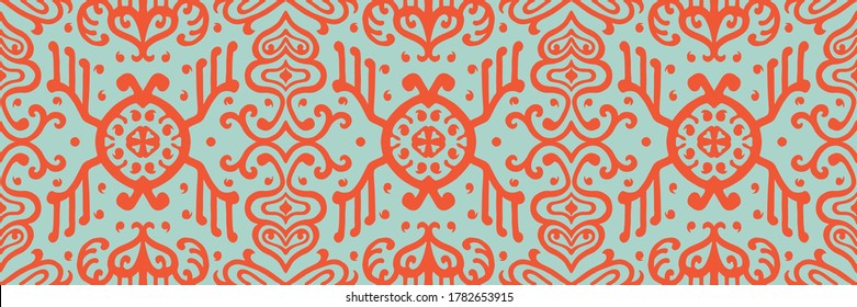 Ikat geometric folklore ornament. Oriental vector damask pattern. Ancient art of Arabesque. Tribal ethnic texture. Spanish motif on the carpet. Aztec style. Indian rug. Gypsy, Mexican embroidery.