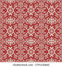 Ikat geometric folklore ornament. Oriental vector damask pattern. Ancient art of Arabesque. Tribal ethnic texture. Spanish motif on the carpet. Aztec style. Indian rug. Gypsy, Mexican embroidery.