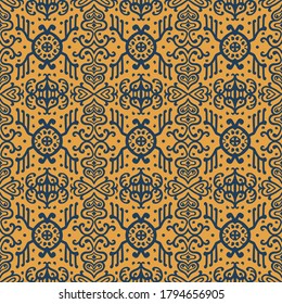 Ikat geometric folklore ornament. Oriental vector damask pattern. Ancient art of Arabesque. Tribal ethnic texture. Spanish motif on the carpet. Aztec style. Indian rug. Gypsy, Mexican embroidery.