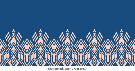 Ikat geometric folklore ornament. Oriental vector damask pattern. Ancient art of Arabesque. Tribal ethnic texture. Spanish motif on the carpet. Aztec style. Indian rug. Gypsy, Mexican embroidery.