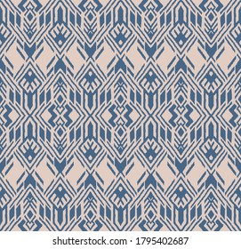 Ikat geometric folklore ornament. Oriental vector damask pattern. Ancient art of Arabesque. Tribal ethnic texture. Spanish motif on the carpet. Aztec style. Indian rug. Gypsy, Mexican embroidery.