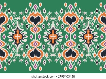 Ikat geometric folklore ornament. Oriental vector damask pattern. Ancient art of Arabesque. Tribal ethnic texture with heart. Spanish  carpet. Aztec style. Indian rug. Gypsy, Mexican embroidery.