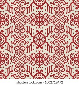 Ikat geometric folklore ornament. Oriental vector damask pattern. Ancient art of Arabesque. Tribal ethnic texture. Spanish motif on the carpet. Aztec style. Indian rug. Gypsy, Mexican embroidery.