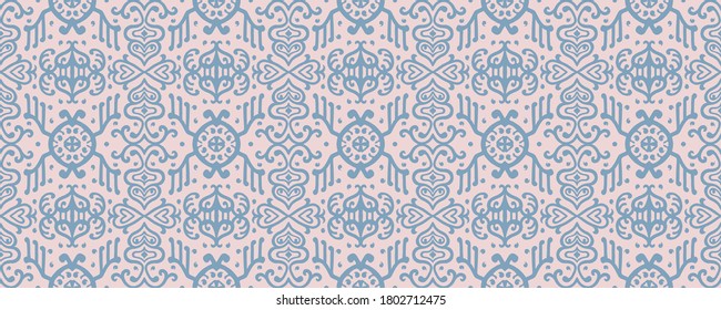 Ikat geometric folklore ornament. Oriental vector damask pattern. Ancient art of Arabesque. Tribal ethnic texture. Spanish motif on the carpet. Aztec style. Indian rug. Gypsy, Mexican embroidery.