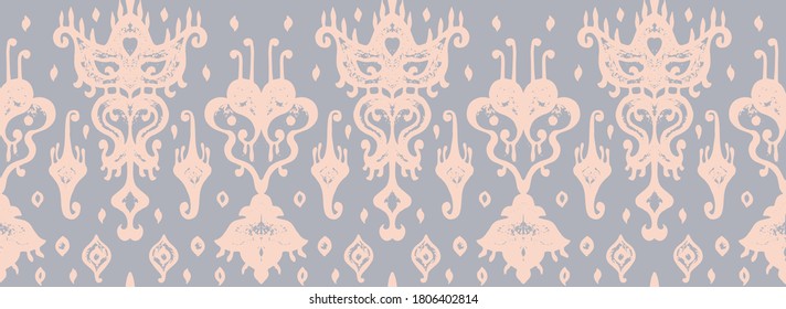 Ikat geometric folklore ornament. Oriental vector damask pattern. Ancient art of Arabesque. Tribal ethnic texture. Spanish motif on the carpet. Aztec style. Indian rug. Gypsy, Mexican embroidery.