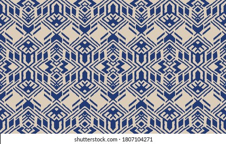 Ikat geometric folklore ornament. Oriental vector damask pattern. Ancient art of Arabesque. Tribal ethnic texture. Spanish motif on the carpet. Aztec style. Indian rug. Gypsy, Mexican embroidery.