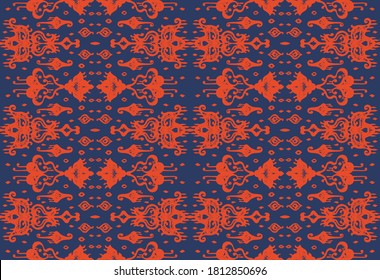 Ikat geometric folklore ornament. Oriental vector damask pattern. Ancient art of Arabesque. Tribal ethnic texture. Spanish motif on the carpet. Aztec style. Indian rug. Gypsy, Mexican embroidery.