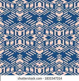 Ikat geometric folklore ornament. Oriental vector damask pattern. Ancient art of Arabesque. Tribal ethnic texture. Spanish motif on the carpet. Aztec style. Indian rug. Gypsy, Mexican embroidery.
