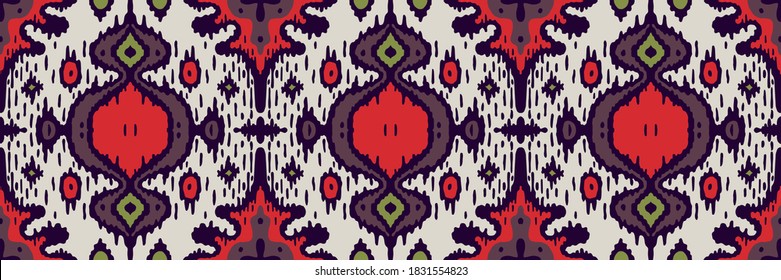 Ikat geometric folklore ornament. Oriental vector damask pattern. Ancient art of Arabesque. Tribal ethnic texture with heart. Spanish  carpet. Aztec style. Indian rug. Gypsy, Mexican embroidery.