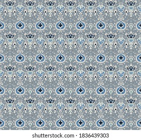 Ikat geometric folklore ornament. Oriental vector damask pattern. Ancient art of Arabesque. Tribal ethnic texture. Spanish motif on the carpet. Aztec style. Indian rug. Gypsy, Mexican embroidery.