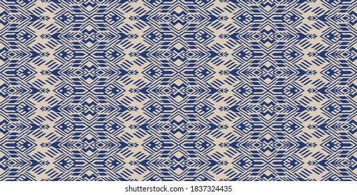 Ikat geometric folklore ornament. Oriental vector damask pattern. Ancient art of Arabesque. Tribal ethnic texture. Spanish motif on the carpet. Aztec style. Indian rug. Gypsy, Mexican embroidery.