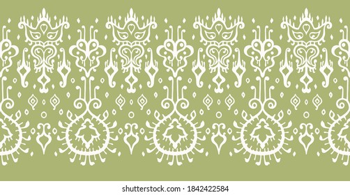 Ikat geometric folklore ornament. Oriental vector damask pattern. Ancient art of Arabesque. Tribal ethnic texture. Spanish motif on the carpet. Aztec style. Indian rug. Gypsy, Mexican embroidery.