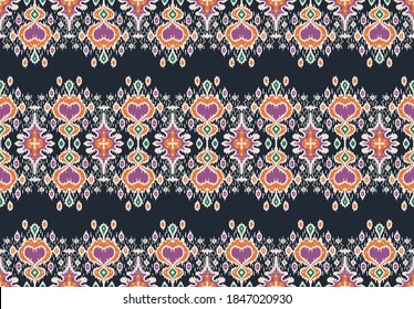 Ikat geometric folklore ornament. Oriental vector damask pattern. Ancient art of Arabesque. Tribal ethnic texture with heart. Spanish  carpet. Aztec style. Indian rug. Gypsy, Mexican embroidery.