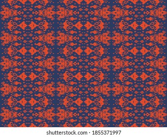 Ikat geometric folklore ornament. Oriental vector damask pattern. Ancient art of Arabesque. Tribal ethnic texture. Spanish motif on the carpet. Aztec style. Indian rug. Gypsy, Mexican embroidery.